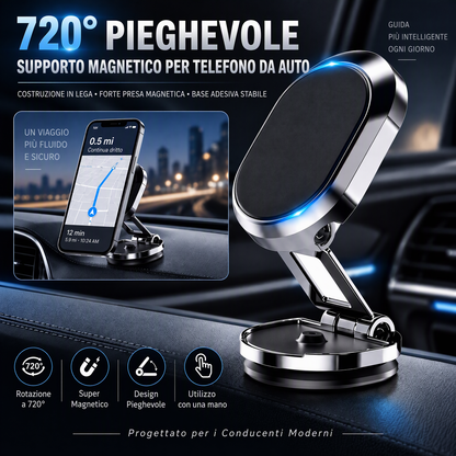 Supporto magnetico girevole e pieghevole per telefono da auto