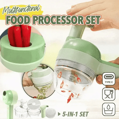 Set Tritatutto Elettrico 4-in-1 Senza Fili – Robot da Cucina Multifunzione Ricaricabile
