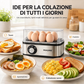 🥚 Cuociuova Elettrico Multifunzione in Acciaio Inox (8 Uova) | 3 Livelli di Cottura, Uova in Camicia e Omelette | Coperchio Trasparente e Spegnimento Automatico 200W 🍳