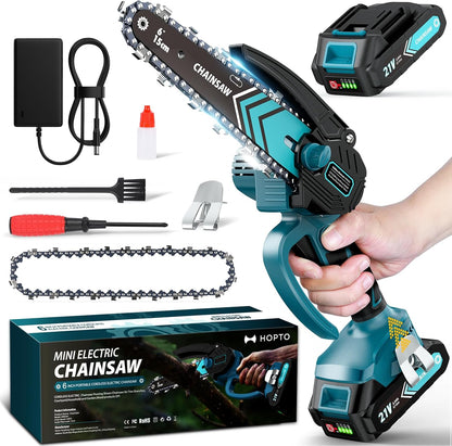 🪚 Mini Motosega a Batteria da 6 Pollici con Motore Brushless ✨⚡ - 2580W | 3500 giri/min | Lubrificazione Automatica | Barra in Acciaio al Tungsteno | 1 o 2 Batterie | 50% DI SCONTO