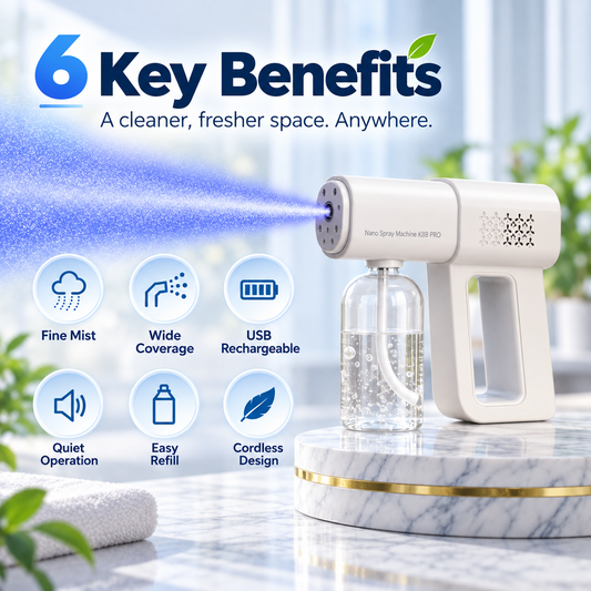 🔫 Pistola Atomizzatore Nano Wireless con Luce Blu 💙 | Igienizzazione e Disinfezione Rapida ⚡ | Raggio 1,5 m ✨