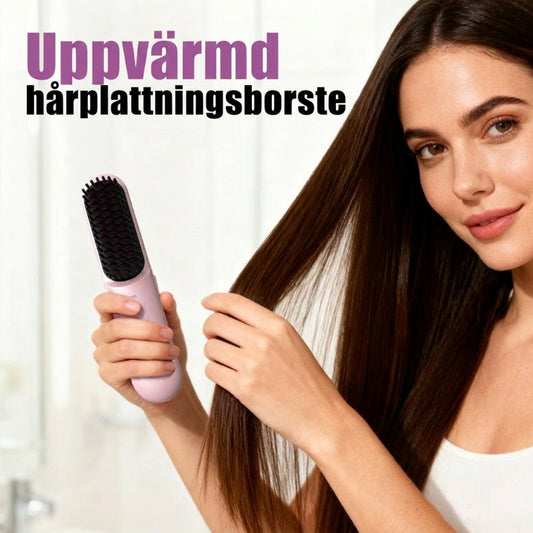 Sladdlös keramisk hårplattningsborste