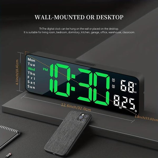 ⚡16" Grande Orologio Digitale con Temperatura, Data, DST Automatico, Luce Notturna, Dimmer Luminosità Automatico