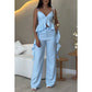 Completo Donna Moda – Top Spaghetti con Orlo a Balze e Pantaloni a Gamba Larga