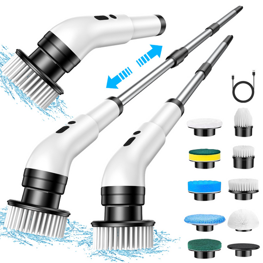 Spazzola Elettrica Senza Fili 9 in 1 – Pulitore Rotante Ricaricabile per Bagno, Cucina, Piastrelle, Vasca e Fughe – Spazzola Multifunzione con Testine Intercambiabili