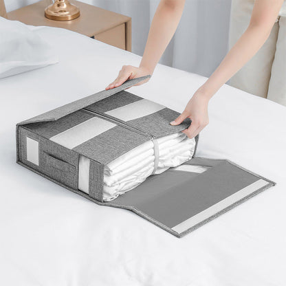 🎁 -50%! 🛏️ Set Organizer Pieghevole per Lenzuola – Lino Imitazione + Cartone – Finestra Trasparente & Chiusura Robusta per Biancheria da Letto Queen/King 📦