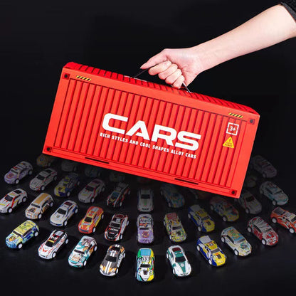 💖💖Set med 48 miniatyrbilar med fjäderdrift och inbyggt garage