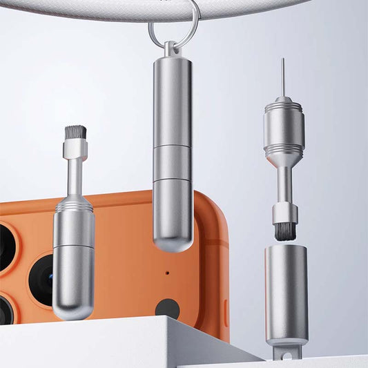 💎 Sconto del 50%! 💎 Spazzola Pulente 2-in-1 in Lega di Alluminio – Moschettone Integrato + Ago SIM, Per Auricolari, Porte e Altoparlanti 🎧🔧