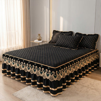 🛏️ Parure da Letto con Gonna a Balze Elegante ✨💓 - Trapuntata Spessa | Misto Cotone Premium | Antiscivolo | 5 Colori | 5 Misure | 60% DI SCONTO