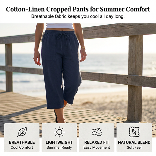 👖 50% RABATT NU! 🌿 Korta Byxor i Bomulls- & Linneblandning för Dam – Elastisk Midja med Dragsko, Vida Ben & Djupa Sidfickor, Perfekt För Varma Dagar ✨