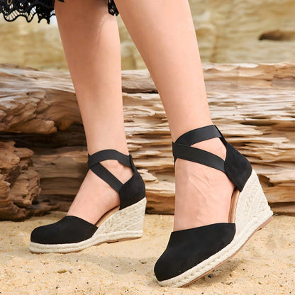 🌼 BEGRÄNSAD TID: 50 % RABATT! 👡 Espadriller med kilklack för dam – sluten tå, korsade remmar, bohemisk stil 🌴