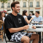 2-delat set med tryckt T-shirt och shorts för herr