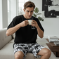 2-delat set med tryckt T-shirt och shorts för herr