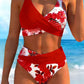 🌺👙 Bikiniset med hög midja och blommönster – Framhäver figuren och ger en slankande effekt, en mjuk semesterlook✨✅