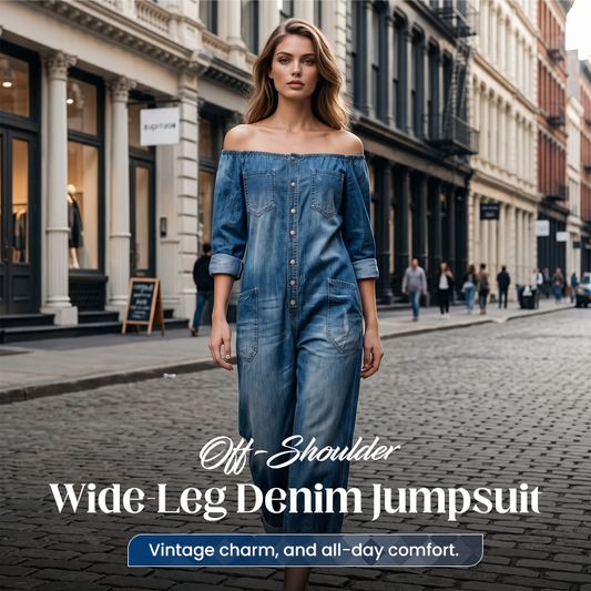 Axelbandslös denimjumpsuit med vida ben – Avslappnad stil, luftig passform och perfekt för sommar och semester
