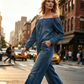 Axelbandslös denimjumpsuit med vida ben – Avslappnad stil, luftig passform och perfekt för sommar och semester