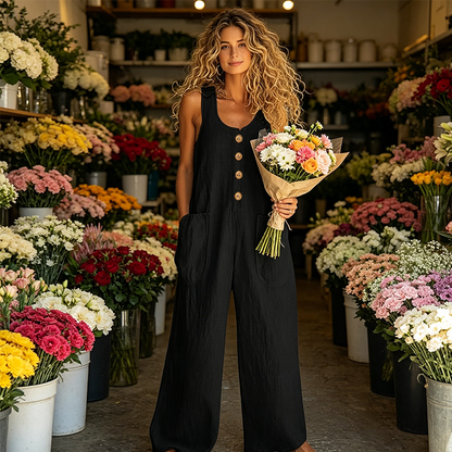 👖Ärmlös Damoverall Med Vida Ben Och Fickor – Sval, Chic & Bekväm👗