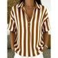 🥳SUMMER HOT SALE🥳💞50K+ SOLD!💥50% OFF! 🔥 Women's Striped Short-Sleeve Shirt – Relaxed Fit, V Neck, 9 Colors 🍂