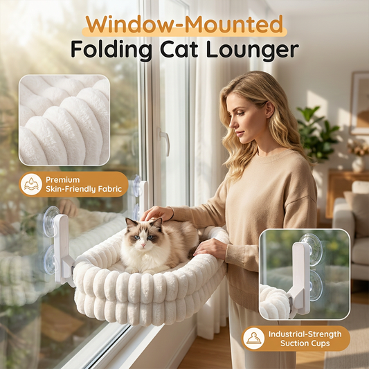 🐱 Amaca da Finestra per Gatti Pieghevole a 90° 🪟 | Ventose Resistenti fino a 18 kg 🐾 | Cuscino Morbido Sfoderabile e Lavabile 🧶 | Salvaspazio per Relax e Sole ☀️