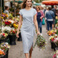 👗🎀 Randig midiklänning med justerbar sidoknytning