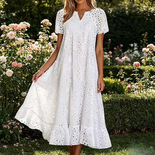 🔥🎁 Nyhet – 50 % RABATT! 🔥✨ Elegant V-ringad klänning med kort ärm – luftig komfort & tidlös sommarstil 🌿