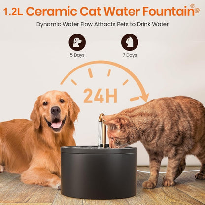🐱 50% RABATT NU! 💧 Keramisk Vattenfontän för Husdjur med Kran – Färskt Rinnande Vatten, 1,2L Kapacitet & Ultraljudstyst – Förhindar Kattakne, Maskindiskbar ✨