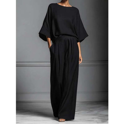 👗 50% RABATT NU! 🌸 Kvinnors 2-delat Avslappnad Passform Set – Lös Topp & Vida Byxor – Ansträngningslöst Koordinerat, Mångsidigt & Andningsbart ✨