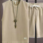 👕 50% RABATT! 🌿 Minimalistiskt linne & shorts-set för herr – Rena linjer, mjuk känsla – Ledig stil hela sommaren, perfekt för varma dagar eller avkopplande helger 🩳