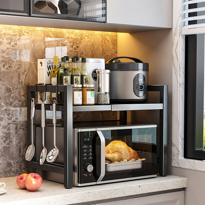 🧰 50% DI SCONTO! 🍳 Scaffale Estensibile per Microonde – Regolabile, Portata 75 kg & con Ganci – Ideale per Cucina, Dispensa e Officina 🏠