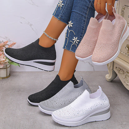 Slip-On Wedge Sneakers i mesh med strass för kvinnor🔥Köp 2 och få fri frakt