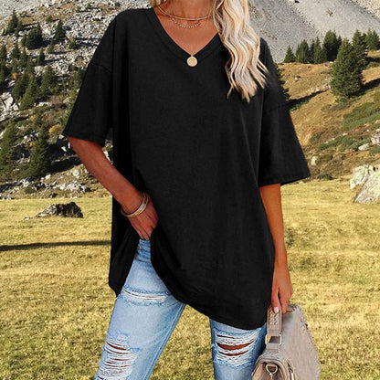 🔥🎁Nyhet 50 % RABATT🔥👕T-shirt med V-ringning för damer