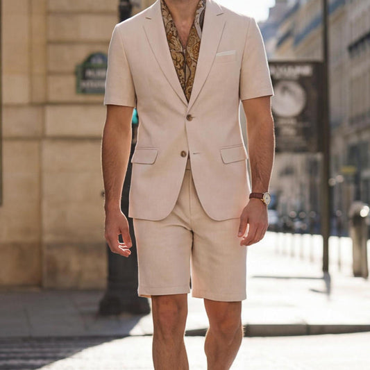 👔🩳 Set completo da due pezzi lussuoso ed elegante, adatto a tutte le occasioni🔥 (Realizzato in tessuto fresco come il ghiaccio, leggero e traspirante)🔥