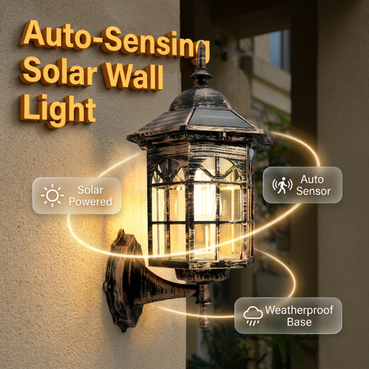 💡 Lampada Solare da Parete con Rilevatore di Movimento | Tre Modi di Illuminazione · Resistente alle Intemperie | Luce Notturna per Portici, Terrazzi e Spazi Esterni