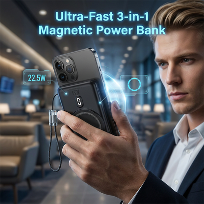 Power Bank Magnetico 3 in 1 con Cavo Integrato