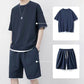 👕 Set T-Shirt e Pantaloncini in Maglia Waffle da Uomo – Tessuto a Effetto Rinfrescante & Design Relaxed Fit 💙