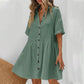 Vestito Midi a Maniche Corte con Colletto Camicia e Bottoni
