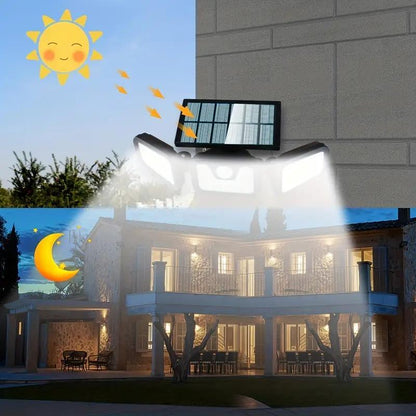Lampada da parete solare a 3 teste con sensore di movimento
