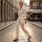 Pantaloni da donna in pizzo svolazzanti con coulisse