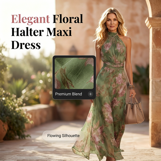 🌸 50% DI SCONTO! 👗 Elegante Vestito Maxi con Stampa Floreale & Collo all'Americana – Tessuto Fluente, Valorizzante & Stile Boho – Ideale per Estate, Vacanze & Serate Calde ☀️