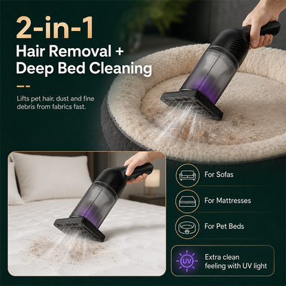 🛏️✨ 50% DI SCONTO! Senza fili, 15000PA di aspirazione e luce UV-C che elimina batteri e acari. Questo mini aspirapolvere trasforma ogni materasso, divano e sedile auto in un'oasi pulita e fresca – 45 minuti di potenza ininterrotta.