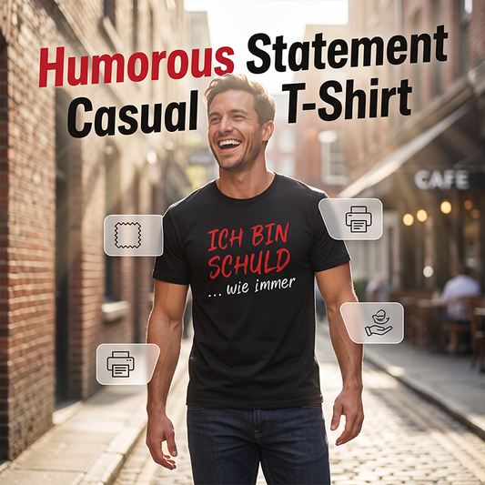 T-Shirt Nera da Uomo con Slogan Tedesco Divertente – Casual Manica Corta Girocollo