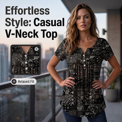 🔥 OFFERTA LIMITATA – 50% DI SCONTO!👚🌞Top casual da donna con scollo a V – Tessuto morbido, vestibilità che valorizza la figura e traspirante – Perfetto per le giornate estive e per uno stile disinvolto ✨