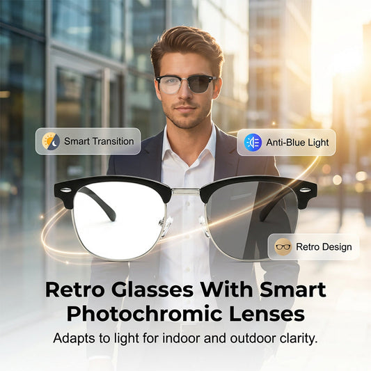 Occhiali Fotocromatici Anti-Luce Blu con Montatura Semi-Rimless Stile Retrò
