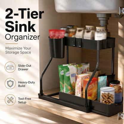🔥 Organizer Estraibile a 2 Ripiani Sotto il Lavello – Cucina, Bagno e Camera da Letto – Mantieni la Casa Pulita e in Ordine