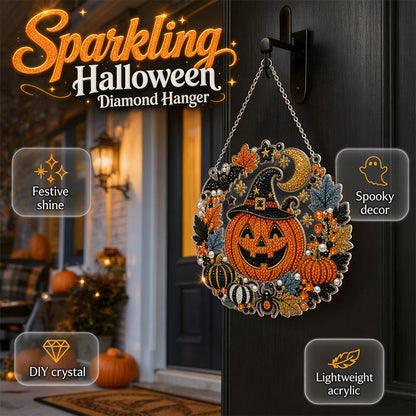 Kit Decorazione Pendente Diamond Art per Halloween – Fai da Te con Strass e Base in Acrilico