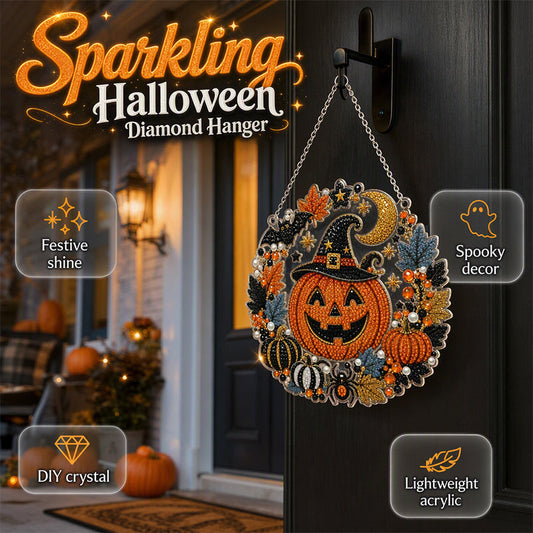 Kit Decorazione Pendente Diamond Art per Halloween – Fai da Te con Strass e Base in Acrilico