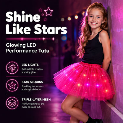 ✨ Gonna Tutu con Luci LED e Paillettes 💃🌟 - 3 Strati di Tulle | Elastica | 14 Colori | Bambini & Adulti | Feste & Spettacoli | 50% DI SCONTO