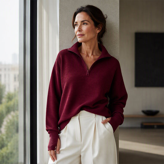 Maglione Pullover da Donna con Zip a Quarto