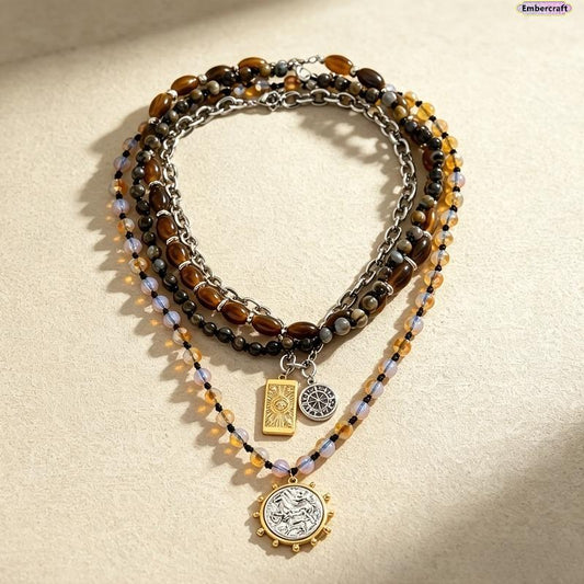 🌿 Collana Multistrato Retrò con Perline 💎 – Design Elegante, Chiusura Regolabile, Stile Versatile