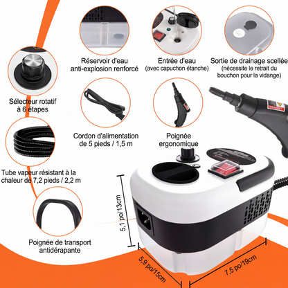 💧 Pulitore a Vapore Professionale 2500W – 6 Livelli – Pulizia & Sgrassatura Senza Prodotti Chimici – Per Cucina, Bagno & Auto – Alta Temperatura & Pressione